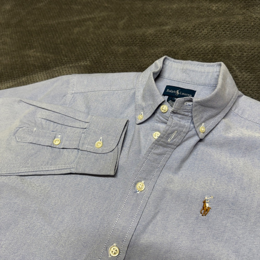 Ralph Lauren Kids Blue Oxford Cotton Button Down Shirt Long Sleeve Size 14